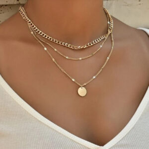 European and American jewelry  clavicle chain short necklace pendant sweater chain men's and women's crystal dot multi-layer neck chain